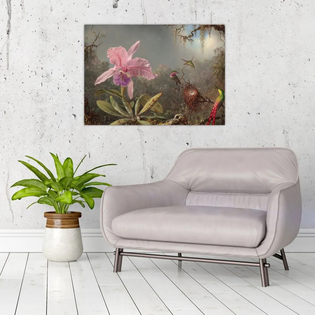 Kép - Martin Johnson Heade, Cattleya Orchid and Three Hummingbirds, reprodukciók (70x50 cm)