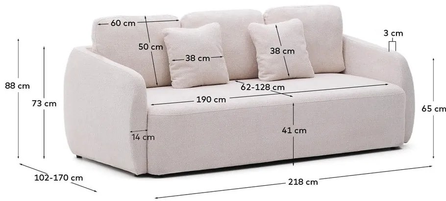 Krémszínű zsenília kinyitható kanapé 225 cm Laira – Kave Home