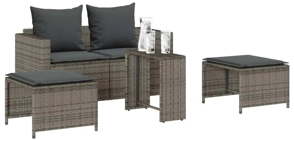 5 részes polyrattan kerti kanapé garnitúra párnákkal stackable