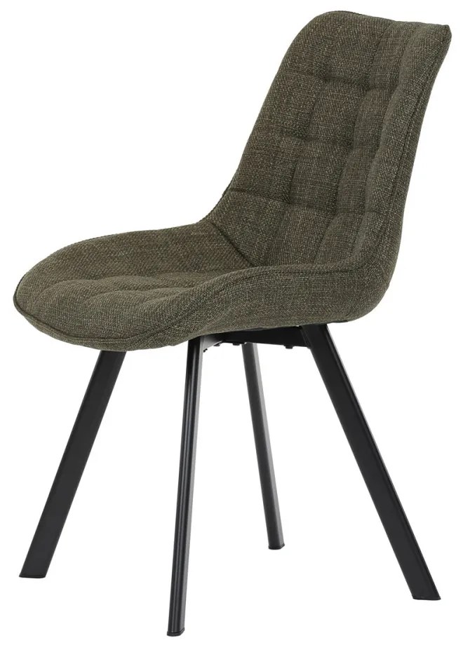 Scaun de dining tapițat cu țesătură verde și picioare metalice. HC-465