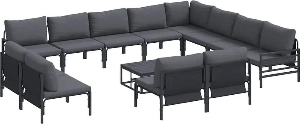 vidaXL Kerti Kanapé Szett párnával 13 pcs Fekete Acél