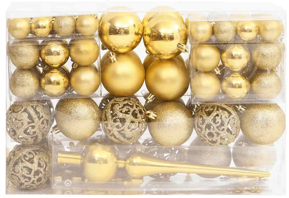 111 részes aranyszínű polisztirol karácsonyi gömb szett