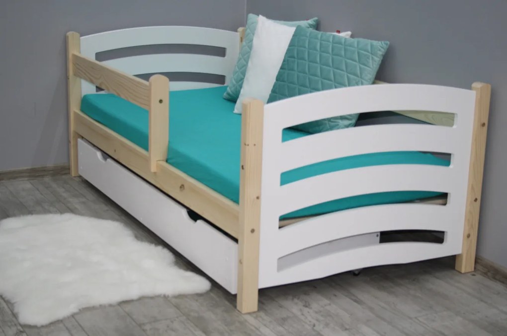 Gyermekágy MELA 80 x 160 cm fehér/fenyő Matrac: EASYSOFT 10 cm matraccal, Ágyrács: Lamellás ágyráccsal