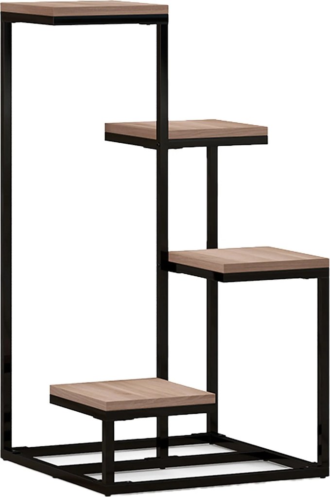 Outsunny Fém és Fa Növényállvány Virágpolc 4 Szinten Ipari Stílus 40L x 40W x 75.5H cm | Aosom
