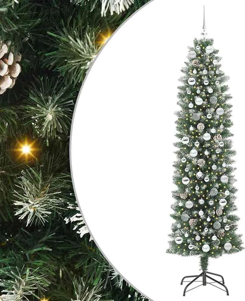 vidaXL Mű Karcsú Karácsonyi Fa 300 LED-del Zöld és Fehér 210 cm