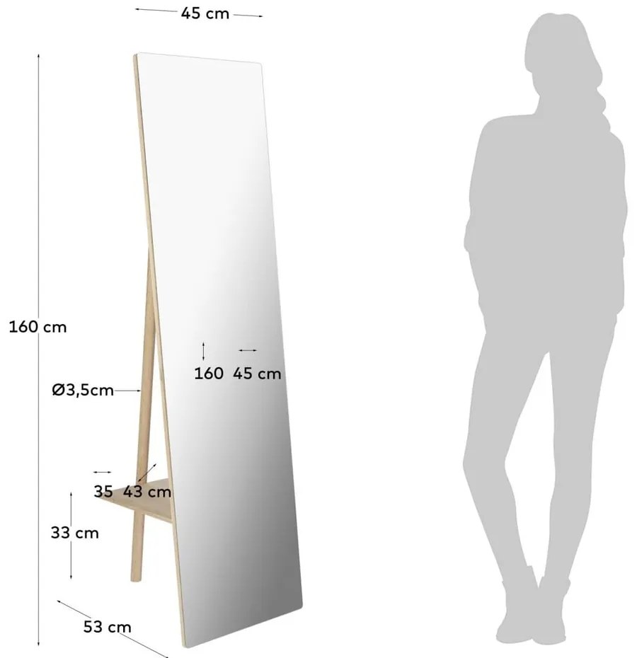 Álló tükör tömörfa kerettel 45x160 cm Keisy – Kave Home