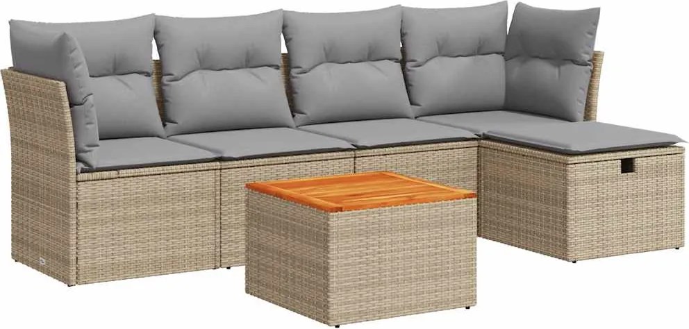 vidaXL 6 részes bézs polyrattan kerti ülőgarnitúra párnával