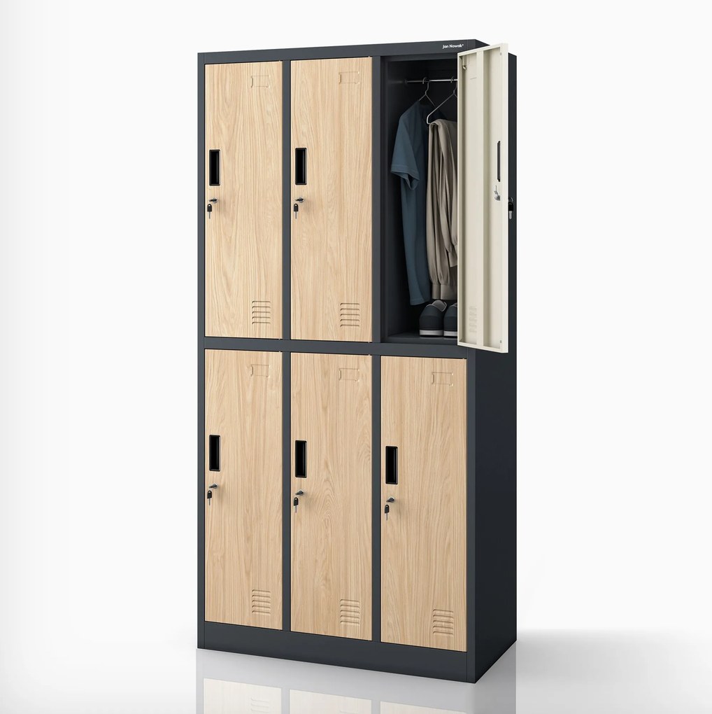 Antracit / Sonoma tölgy színű, 6 ajtós Eco Design IGOR BHP öltözőszekrény, 900 x 1850 x 450 mm