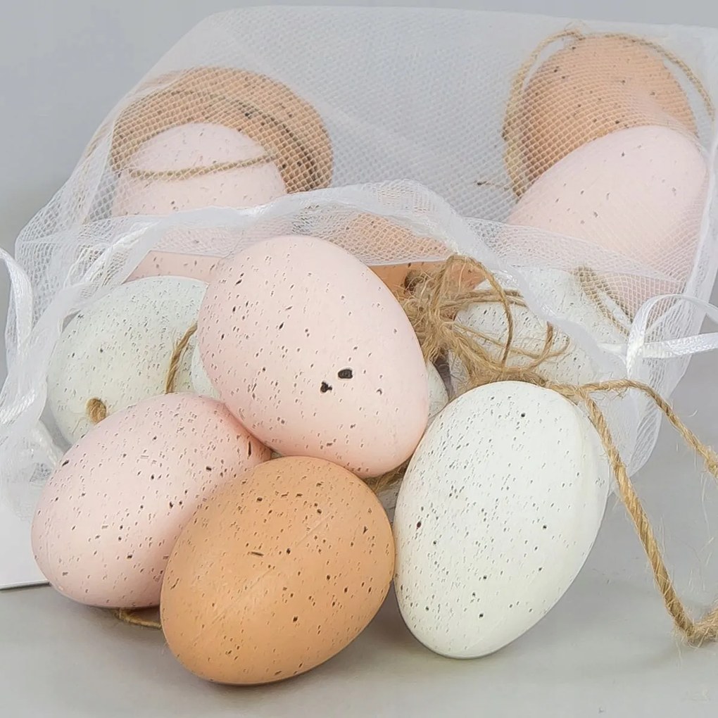 6db Húsvéti tojás kosárba karácsonyfadísz vagy medál 6cm