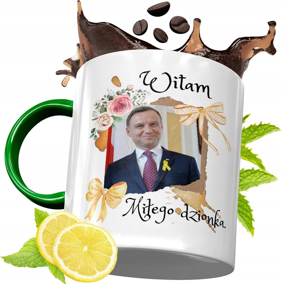 Zöld Bögre Andrzej Duda Elnök Ajándék Nyomtatott Fotóval