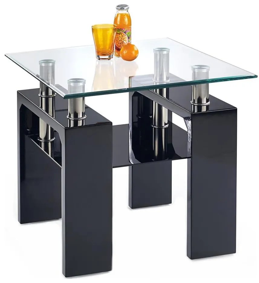 Kávésasztal DIANA 55x60 cm fekete/átlátszó