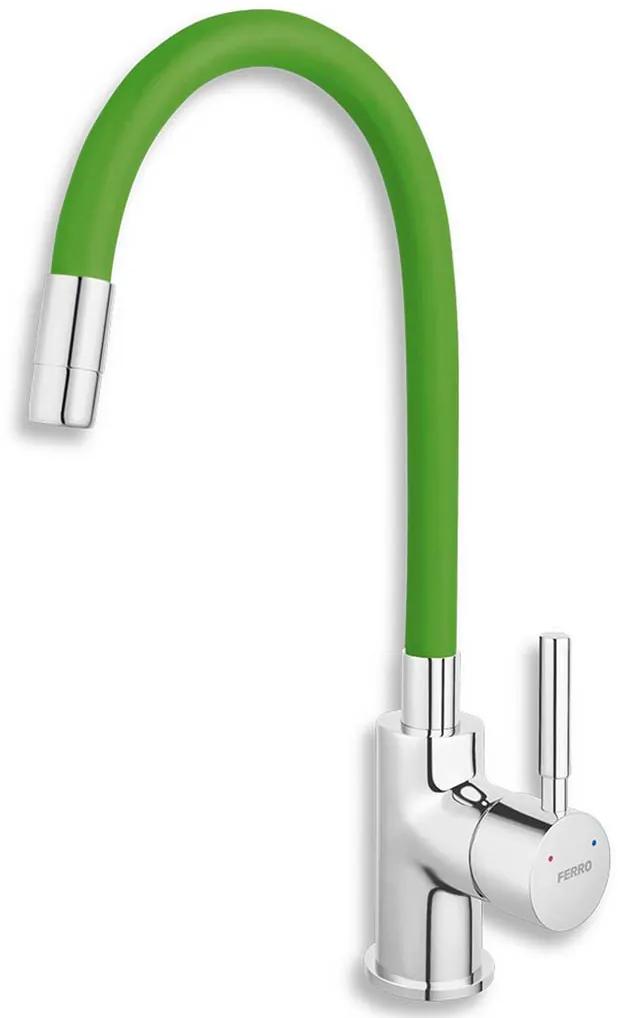 FERRO ZUMBA álló mosogató csaptelep flexibilis kifolyócsővel, zöld/króm BZA4G