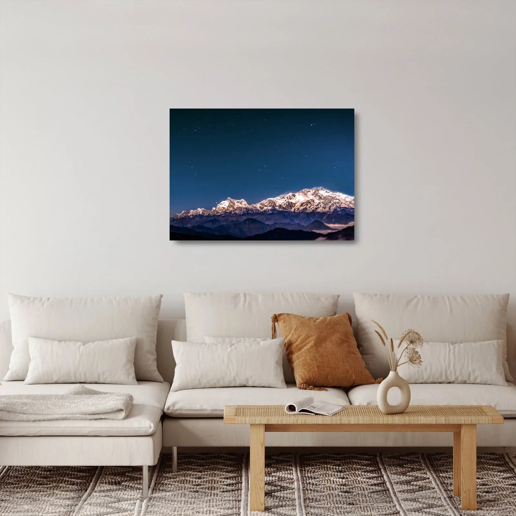 A hegyek és az éjszakai égbolt képe (üvegen) (70x50 cm)