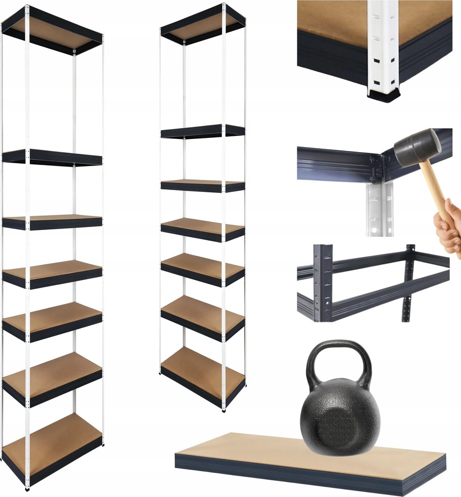 Tárolószekrény fém állvány Helios 270x35x35cm 7Px175kg Tömör