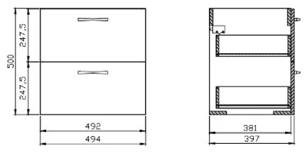 Cersanit S801-456 - NIKO 50x40 cm fali fürdőszobaszekrény mosdóval, fehér