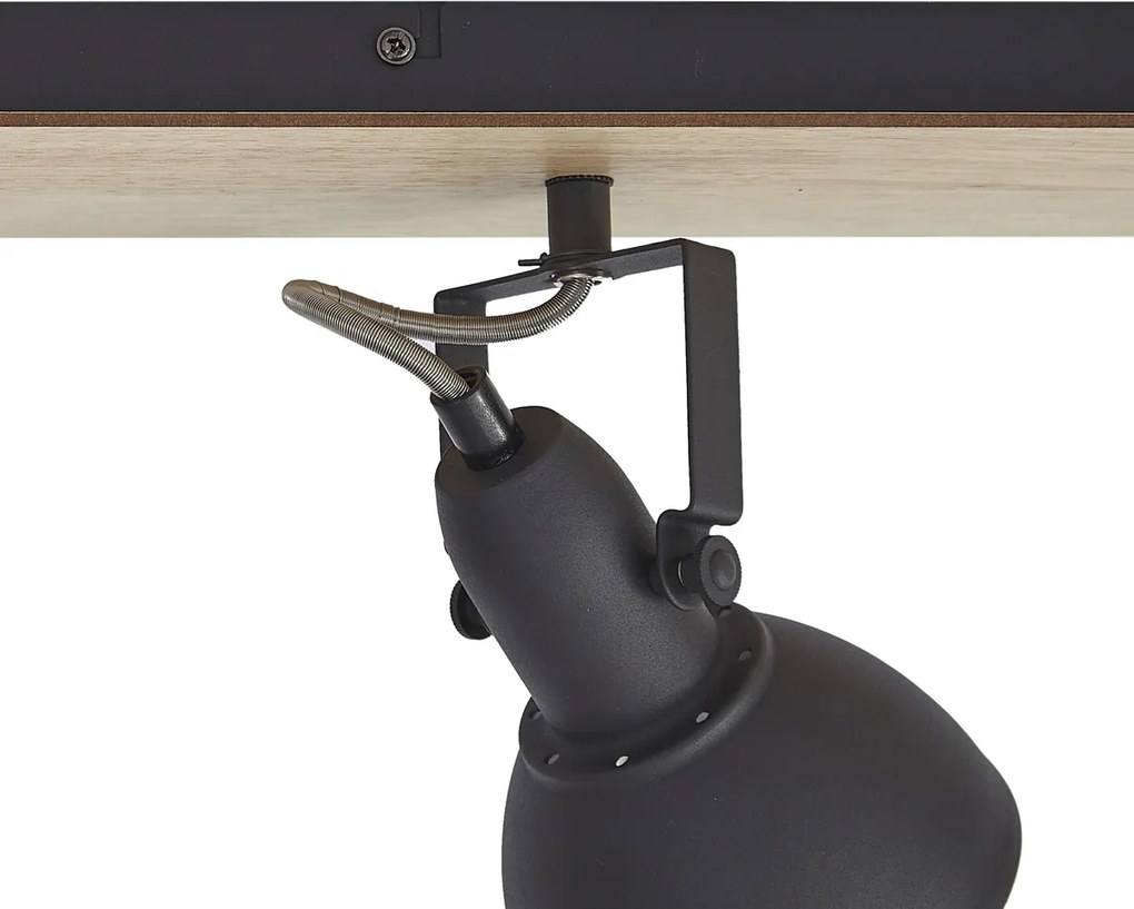 Fekete mennyezeti spotlámpa fával, 4 lámpás, forgatható és dönthető - Jakub