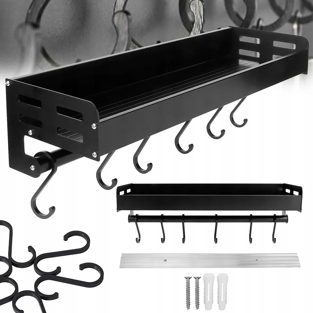 Konyhai polc falra akasztható tartó akasztókkal edénytartók