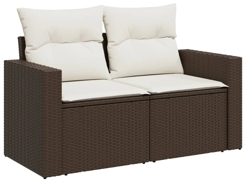 2 személyes barna polyrattan kerti kanapé párnával