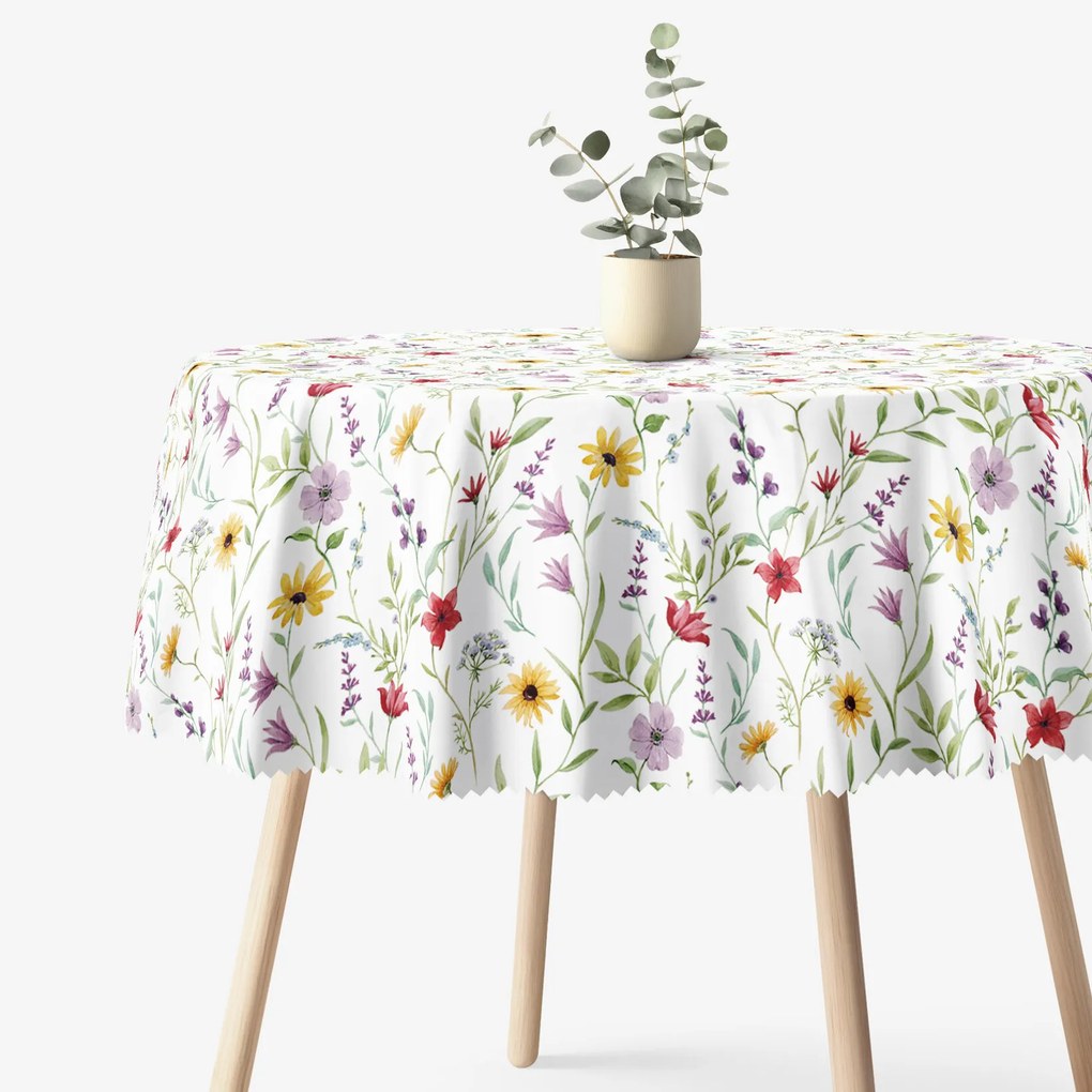 Goldea kör alakú viaszosvászon terítő - színes tavaszi virágok Ø 130 cm