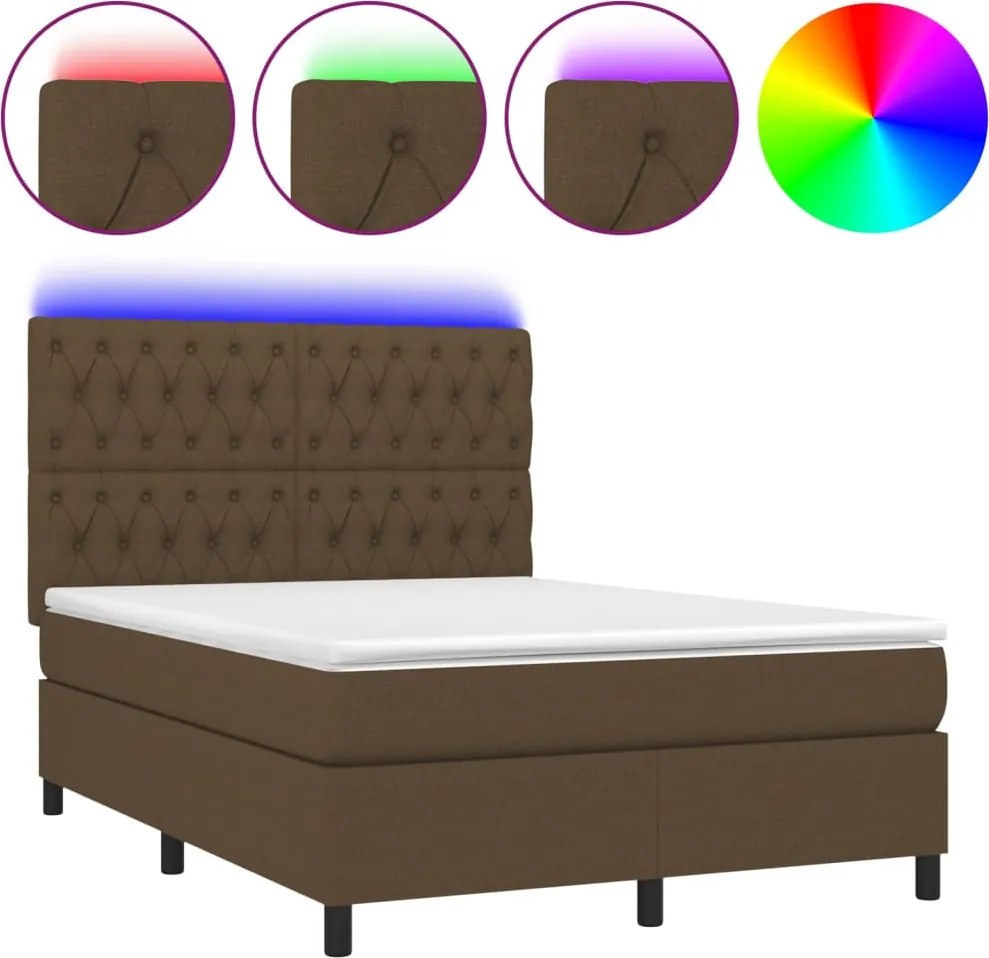 vidaXL barna szövet rugós és LED-es ágy matraccal 140x200 cm