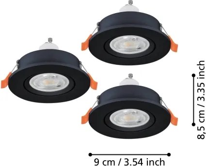 Eglo 902257 - 3 darabos LED beépíthető spotlámpa BARRANCO 1xGU10/4,5W/230V fekete