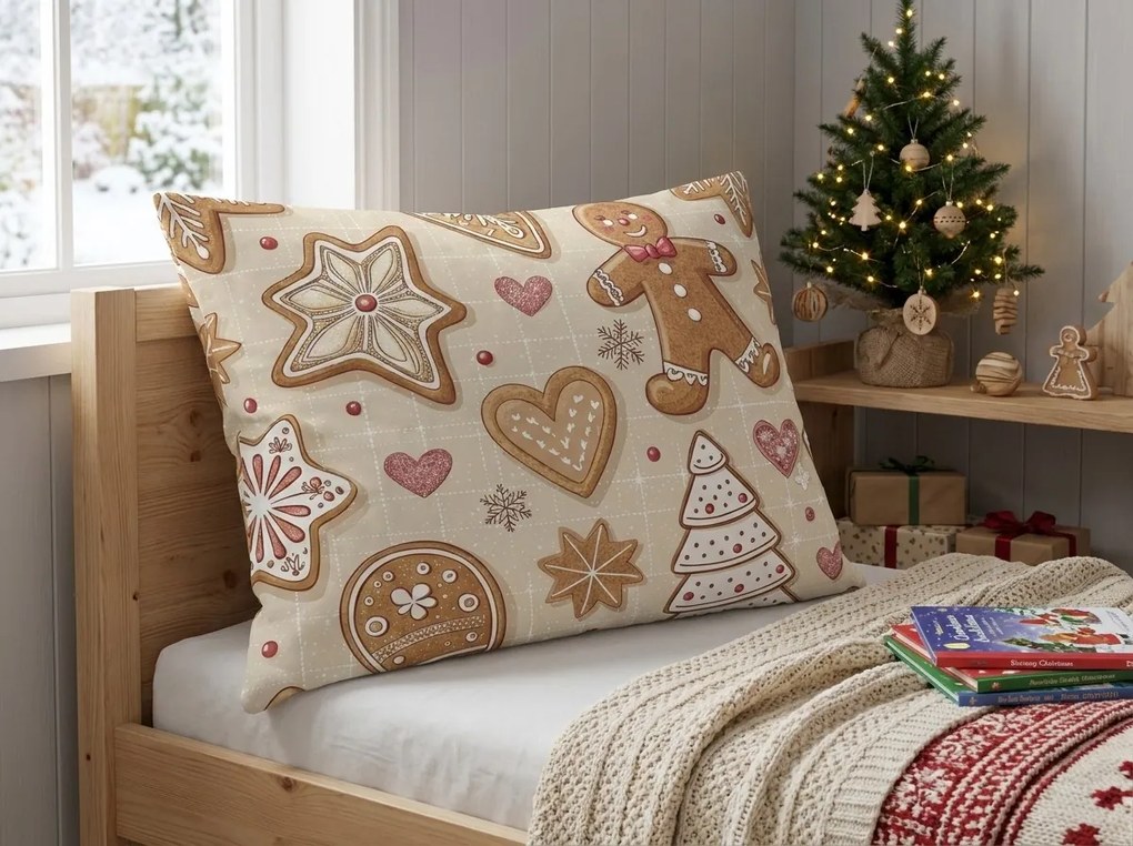 Pamut párnahuzat GINGERBREAD JOY 70x90 cm, bézs