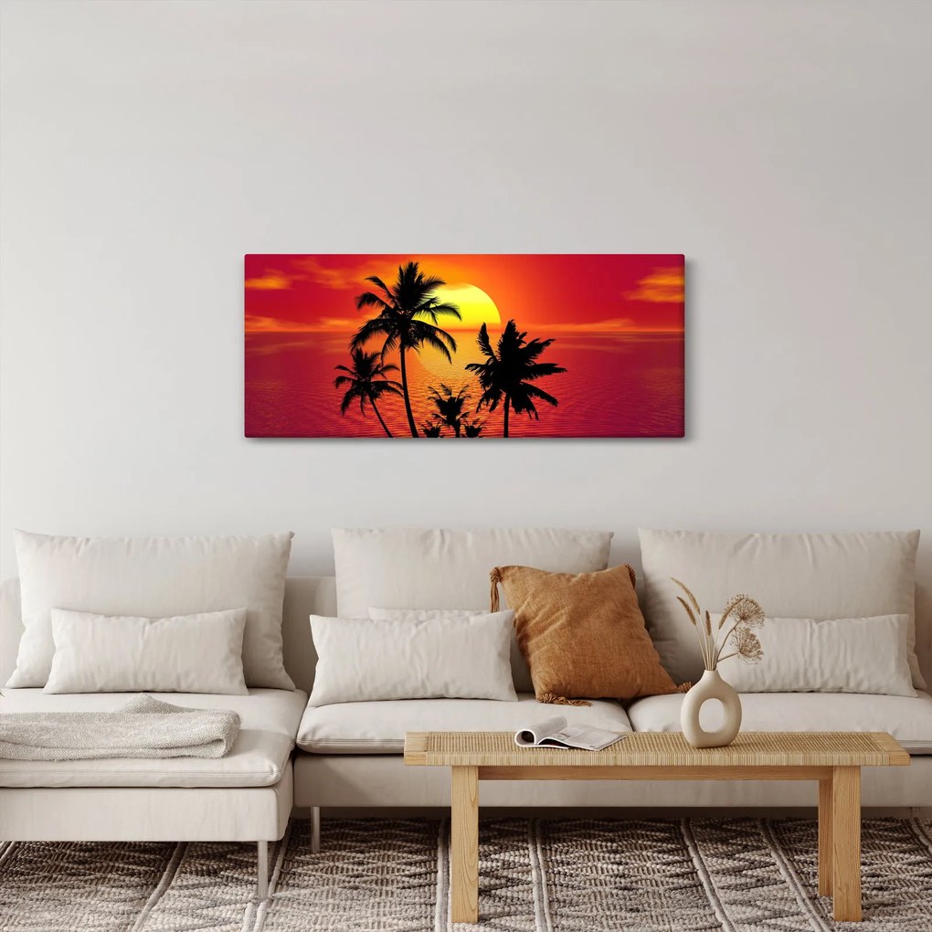 Egy sziget sziluettjének képe pálmafákkal (120x50 cm)