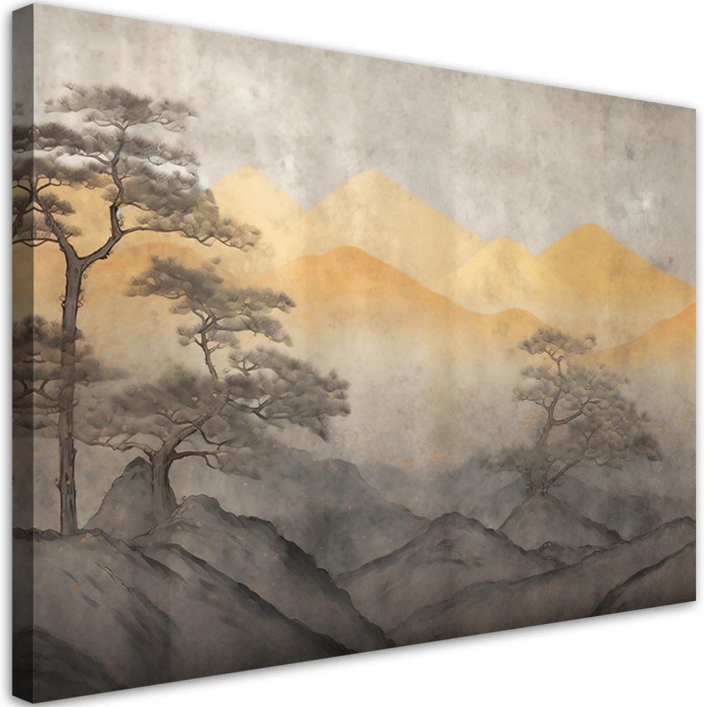Gario Vászonkép Japán arany hegyi táj Méret: 100 x 70 cm