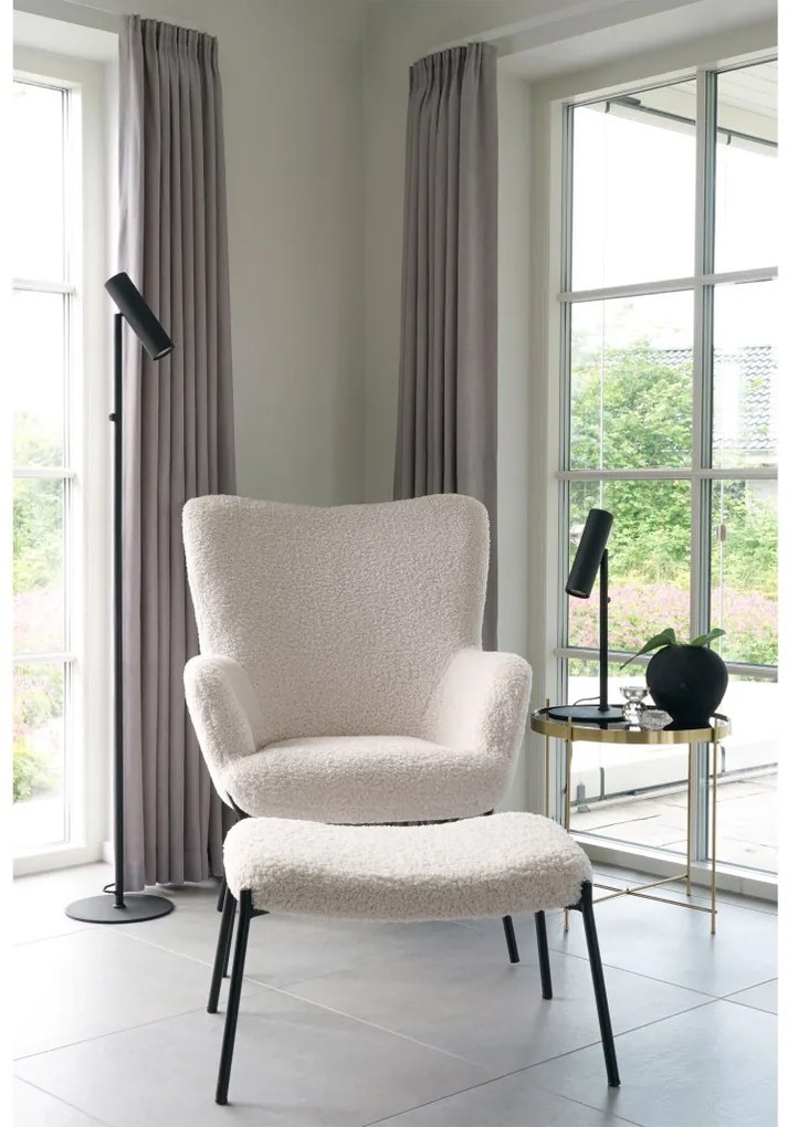 Glasgow fotel, mesterséges báránybőr, fehér fekete lábakkal