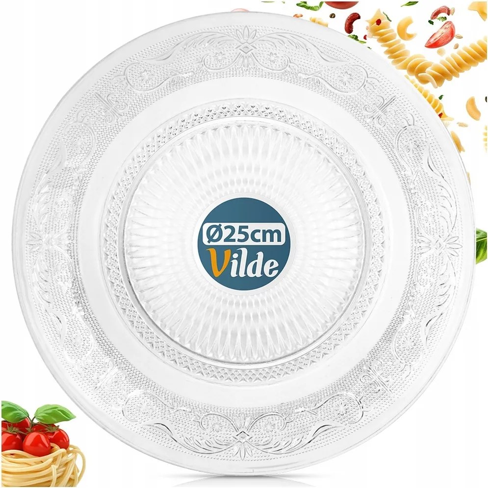 Díszített Üvegtányér Ebédlő lapos tányér uzsonnás doboz 25 cm