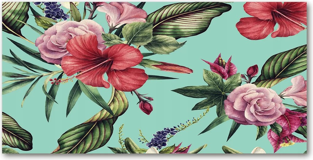 Konyhai panel Trópusi virágok 140x70 cm Ragasztó