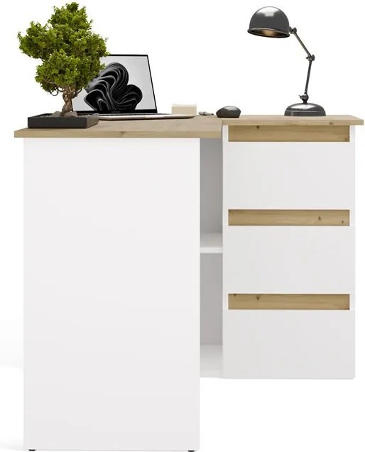 NICEA íróasztal 120x48.5x75 cm, jobbos, tölgy-fehér