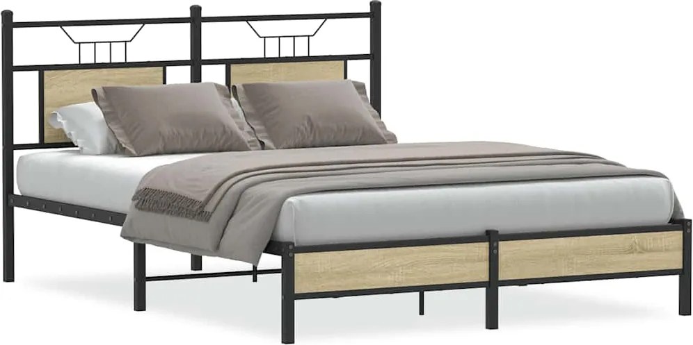 vidaXL sonoma tölgy színű szerelt fa ágykeret matrac nélkül 140x200 cm