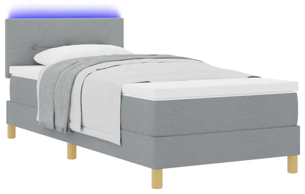 vidaXL LED Box Spring Ágy matracmal Világosszürke 100 x 200 cm szövet