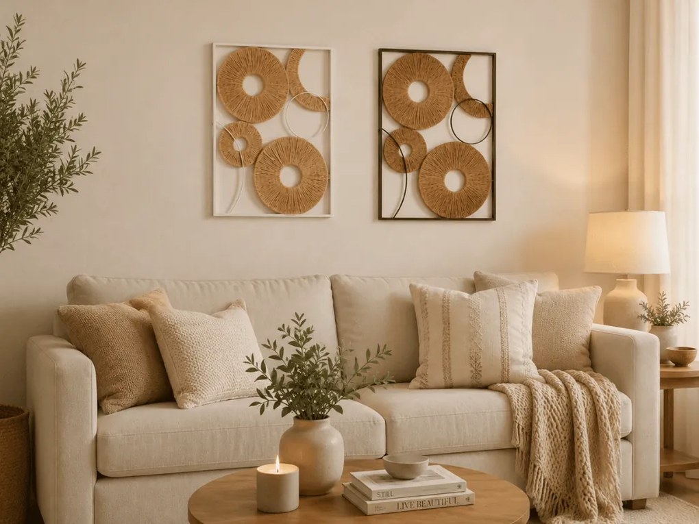 Szett 2 db fali dekoráció CIRCLES fém 48x68 cm, barna / fehér