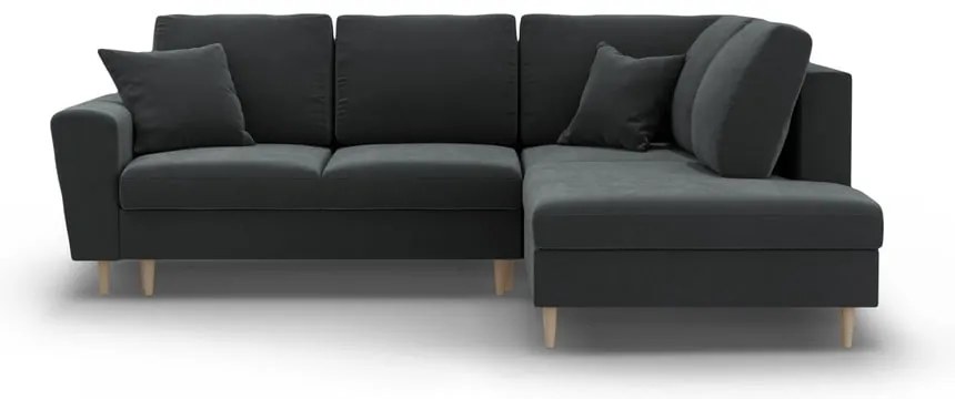 Sötétszürke bársony kinyitható tárolóhelyes sarokkanapé (jobb oldali-L alakú) Kyoto – Cosmopolitan Design