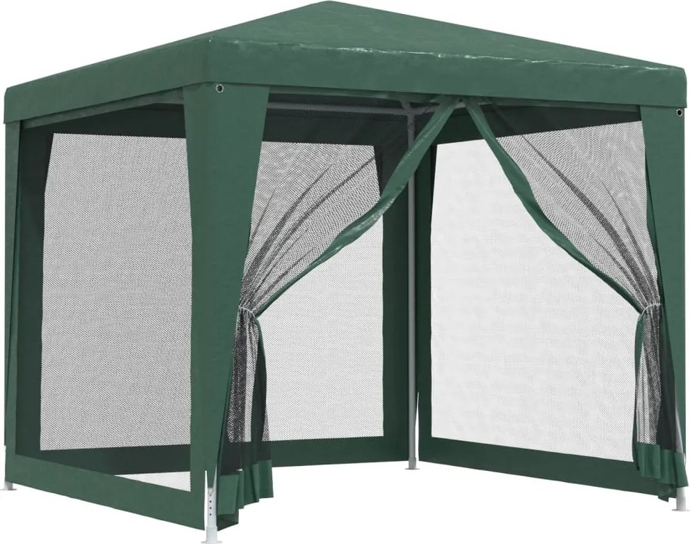 Zöld HDPE rendezvénysátor 4 hálós oldalfallal 2,5x2,5 m