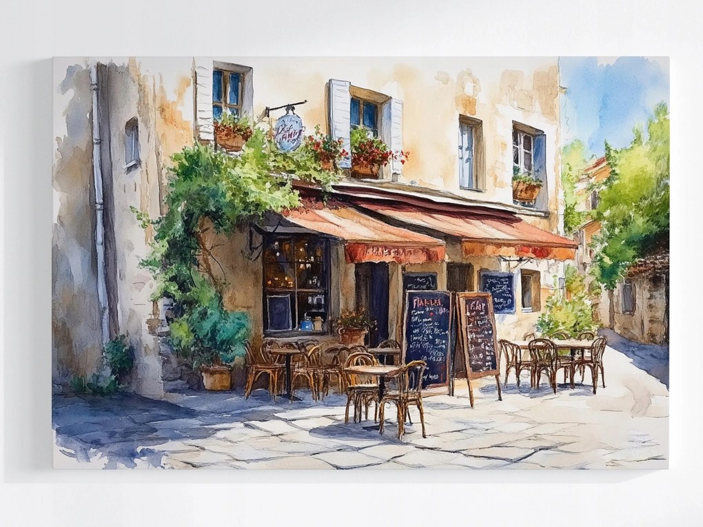 Vászonkép Canvas Kávézó Utca Franciaország Provence AKVARELL120x80