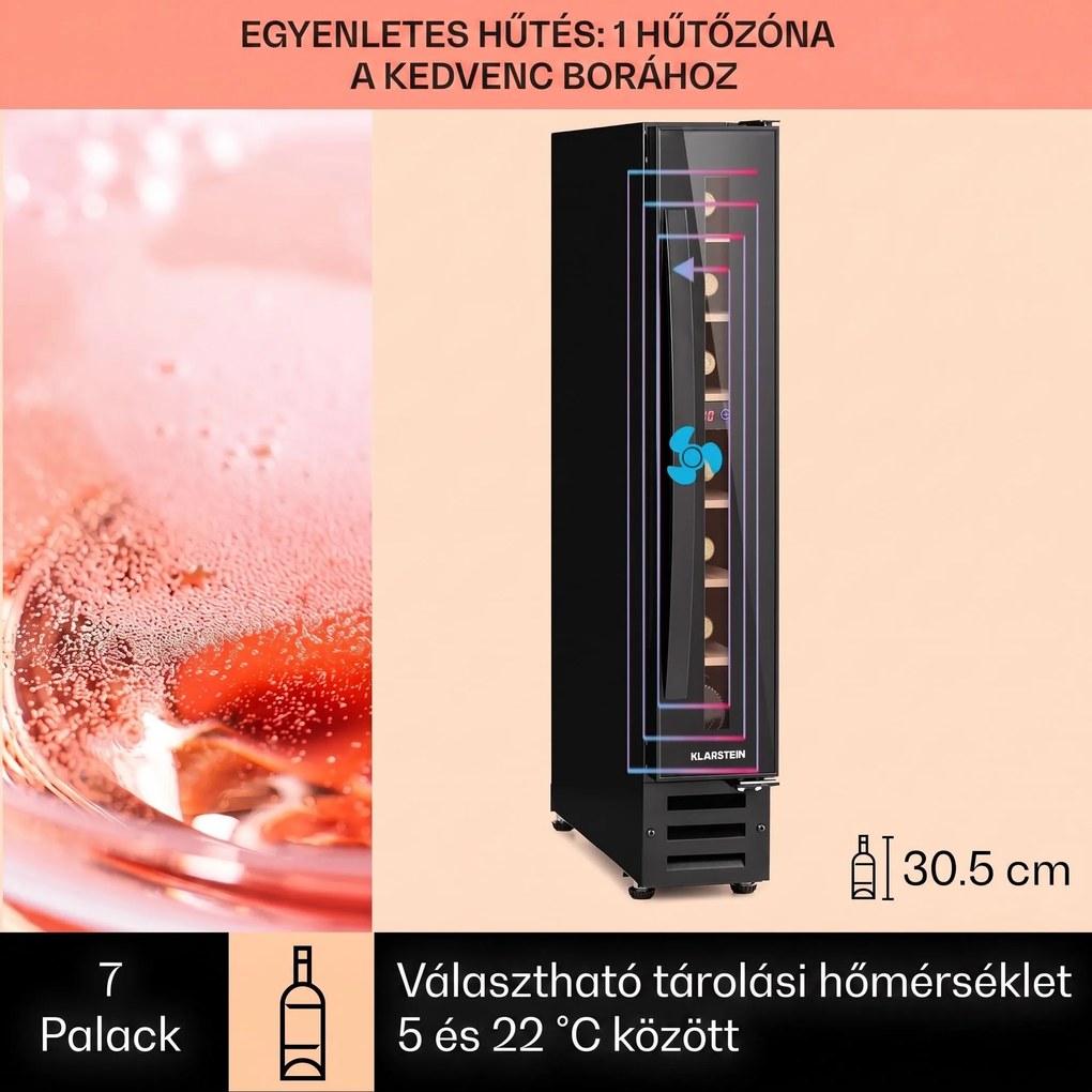 Klarstein Vinovilla 7 built-in Uno Onyx, beépített borhűtő, fekete üveg, rozsdamentes acél