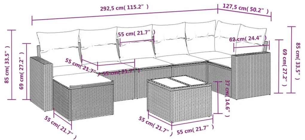 8 részes barna polyrattan kerti ülőgarnitúra párnákkal