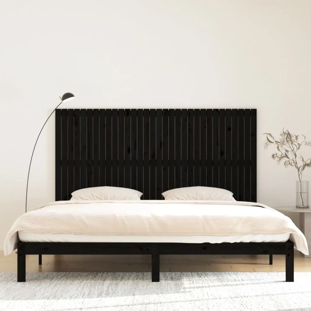 fekete tömör fenyőfa fali fejtámla 204x3x110 cm
