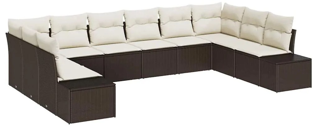 Kerti Kanapé Szett 10 pcs Barna és krémszínű 344 x 209 x 85 cm