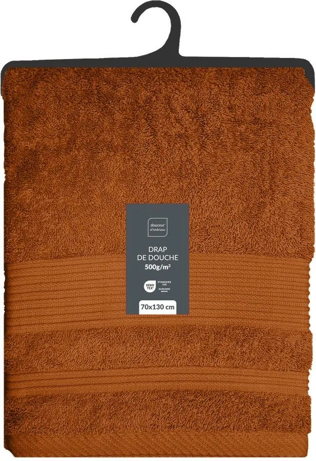 Terrakotta színű frottír pamut fürdőlepedő 70x130 cm Tendresse – douceur d'intérieur