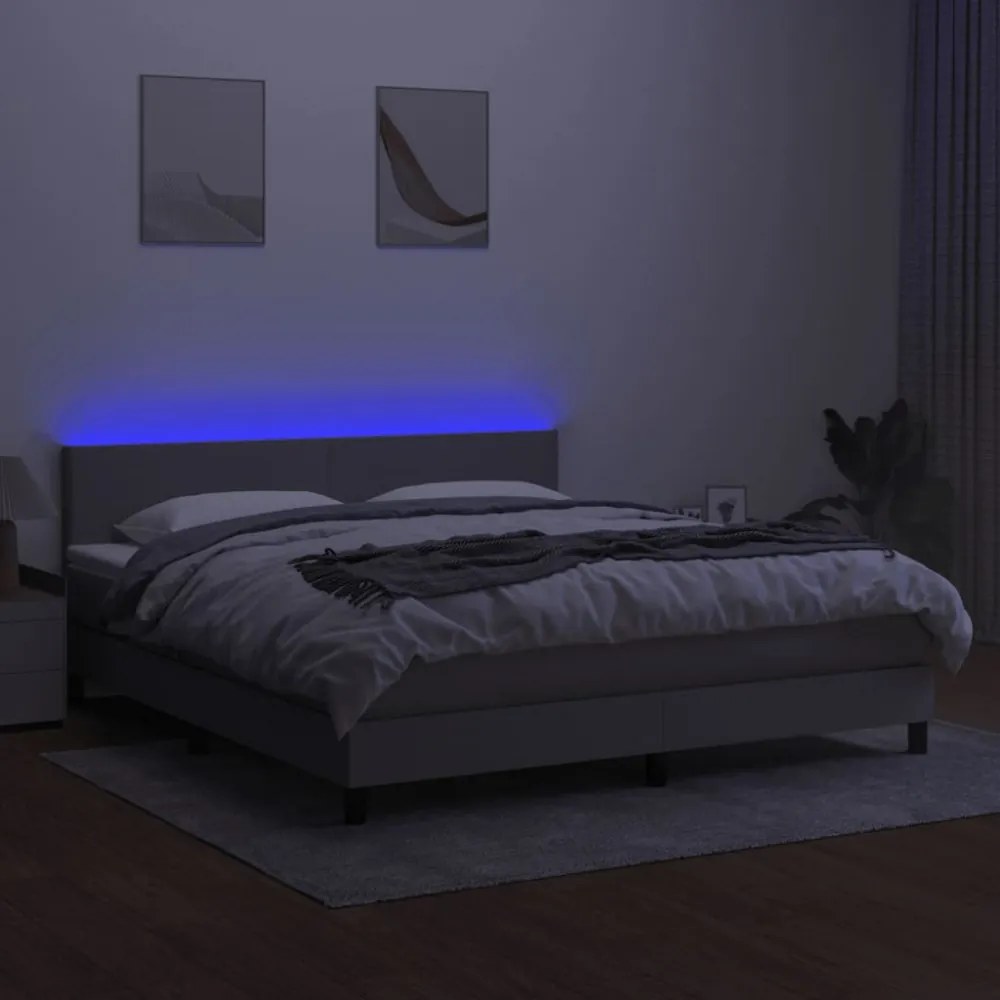világosszürke szövet rugós és LED-es ágy matraccal 160x200 cm