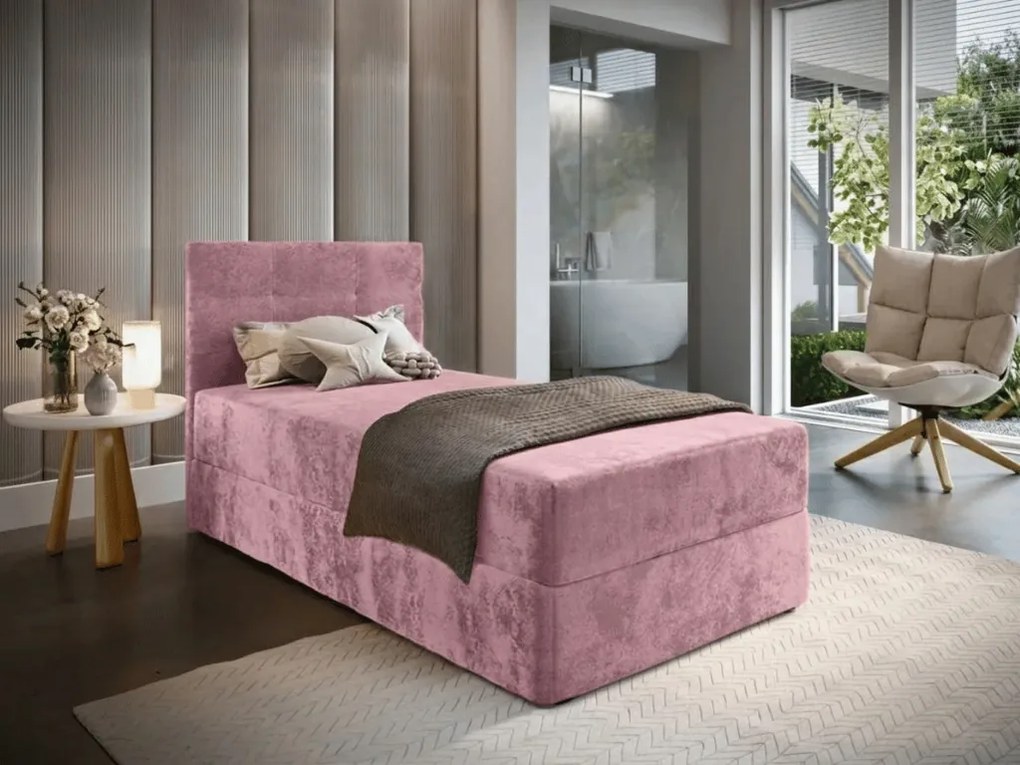 Kárpitozott boxspring ágy GLORIEN VELVET 90x200 cm rózsaszín Matrac: Bonell rugós matrac