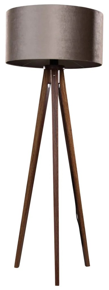 Háromlábú állólámpa diófa, bézs bársony árnyékolóval 50 cm - Tripod Classic