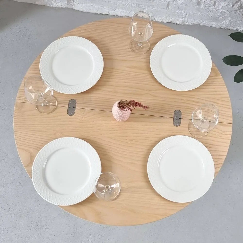 Kerek bővíthető étkezőasztal kőrisfa dekoros asztallappal 45x90 cm Jubi – Ragaba