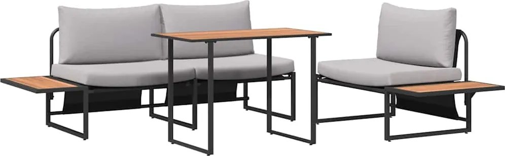 vidaXL Kert étkező szett 3 pcs Világosszürke Acél