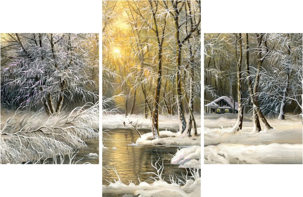 Kép - házikó az erdőben, olajfestmény (90x60 cm)
