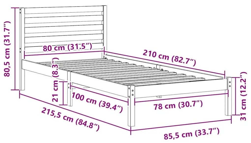Ágykeret fejtámlával Fehér 80 x 210 cm Tömör fenyőfa